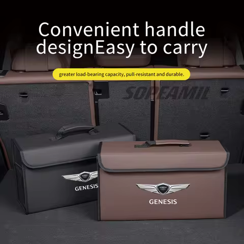 Car Carbon Fiber Leather Trunk Storage Box Foldable Stowing Tidying Bag For Genesis G70 G80 G90 GV60