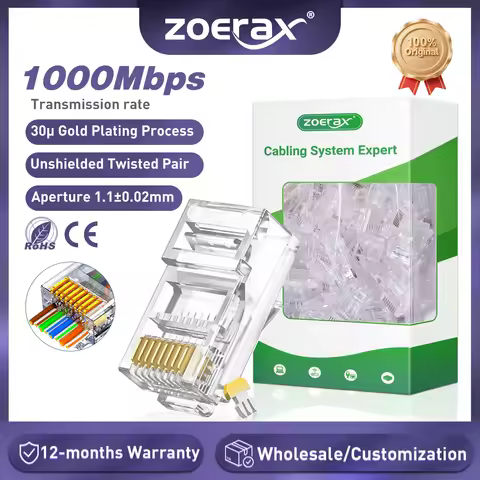 ZoeRax 100-PACK CAT6A CAT6 CAT5E Pass Through Connector Ethernet Connectors UTP Network Plug for Sol