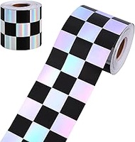 Vuzvuv 66 Ft 3In Black Checkered Flag Holographic Road Race Bulletin Board Border, 1 Roll of Straigh