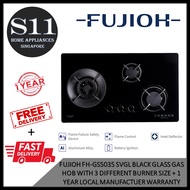 FUJIOH FH-GS5035 SVGL BLACK GLASS GAS HOB WITH 3 DIFFERENT BURNER SIZE + 1 YEAR LOCAL MANUFACTUER WARRANTY