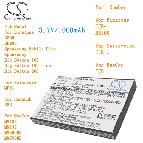 Cameron Sino 1000mAh Mobile, SmartPhone Battery for Binatone Big Button 100 Plus Big Button 200 for 