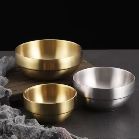 Korean Gold Double Layer 304 Stainless Steel Rice Bowl Small Children Eat Commercial Cooking Kimchi 