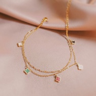 彩色四叶草脚链女款性感个性脚裸链钛钢不掉色足链简约学生饰品