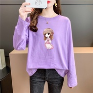 [TSHIRTWOMEN] Baju T Shirt Perempuan Lengan Panjang T-shirt Korean Plus Size Long Sleeve Blouse Clothes Round Neck