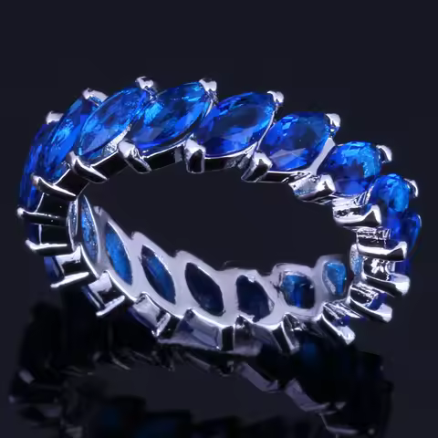 Delicate Blue Cubic Zirconia Silver Plated Ring V0121