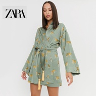 Zara เสื้อคลุมอาบน้ํา เสื้อคาร์ดิแกน ผ้าไหม พิมพ์ลายสัตว์ ทรงหลวม ลําลอง สําหรับผู้หญิง odc