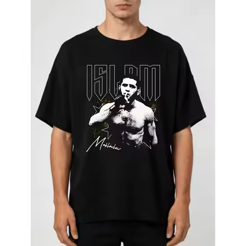Islam Makhachev MMA Fighter Graphic T Shirt Soft Breathable Cotton Casual Loose Round Neck Tee