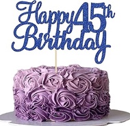 Gyufise 1Pc Happy 45th Birthday Cake Topper Blue Glitter 45th Birthday Cake Pick Cheers to 45 Years 