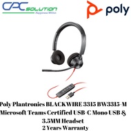 Poly Plantronics BLACKWIRE 3315 BW3315-M Microsoft Teams Certified USB-C Mono USB & 3.5MM Headset
