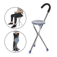 不銹鋼折疊三腳手杖登山椅便攜式手杖帶座椅  pilckp Stainless Steel Folding Tripod Cane Hiking Chair Portable Walking Stick