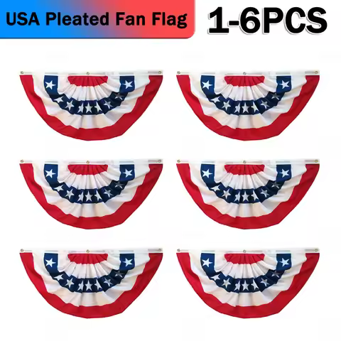 USA Pleated Fan Flag Patriotic Half Fan Banner Flag 45x90cm/90x180cm Independence Day Decor Fourth J