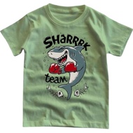 HIJAU NARAYA KIDS Boys' Shark T-Shirt Sage Green Shark Thick Material 24s Baju Budak Lelaki Tshirt B