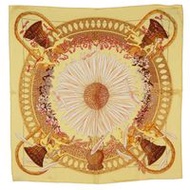 二手愛馬仕 Carree 42 圍巾，AMOURS 向日葵絲綢，法國製造，黃色，女士