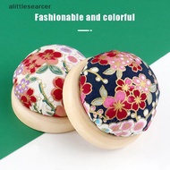 ali  Vintage Embroidery Pin Cushions Half Round Pin Pad With Wooden Base Needle Holder For DIY Craft
