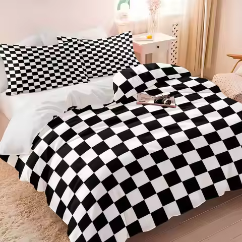 Black And White Checkerboard Duvet Cover Set (1 Duvet Cover & 1/2 Pillowcase) Soft Modern Bedding Se