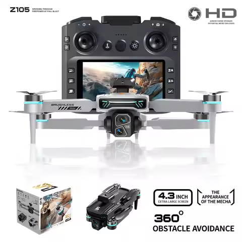 Z105 Foldable Drone | 4.3In HD Large Screen Real-Time FPV | Brushless Motor Dual Camera WIFI EIS Gim
