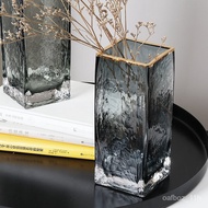 Nordic Style Light Luxury Gold Glass Vase Transparent Square Mouth Creative Hydroponic Plant Dried Flowers Vase Living R