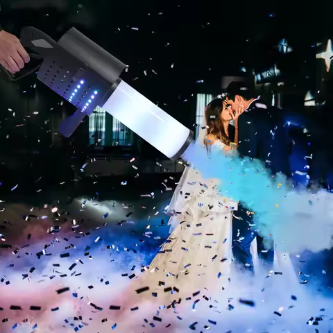 110V Stage LED Co2 Gun + LED Confetti Cannon Machine Handheld Air Column Hood Colored Paper for Nigh