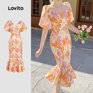 Lovito Elegant Dress Ruffle Hem Commute Spring/summer Dress for Women L183ED1027 Lovito Gaun Elegan 