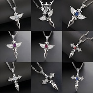 Men's Angel Wing necklace with Cross wings studded with colored stones - Cool HipHop Chrome Hearts s