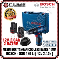 BOSCH GSR 120-Li Mesin Bor Tangan Cordless Baterai Impact Drill 10mm 12v 2Ah 2 Batre Batterai GSR120