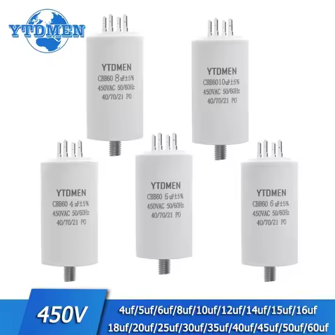 1PCS CBB60 450V Starting Capacitor Motor Run Capacitors 4UF-60UF 4 Pin with Screws for Electric Moto