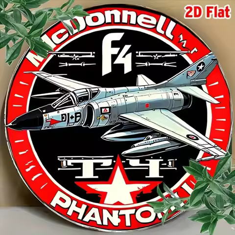 Vintage F4 Phantom II Aircraft Aluminum Sign 2D Flat Metal Wall Art Durable Retro Airplane Decor for