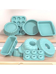 1個藍色的矽膠蛋糕模具,用於製作麵包,吐司,蛋糕和餅乾烘焙