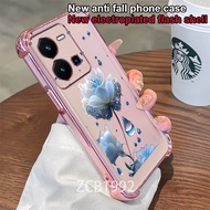 【 Hot Sale 】Case for VIVO Y35 4G Y35+ Y27 2023 4G phone case TPU crystal raindrop blue flower patter