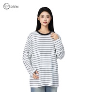 DEEM Womens T-shirt Black and White Striped Embroidered Logo Long Sleeved tshirt Perempuan Lengan Pa