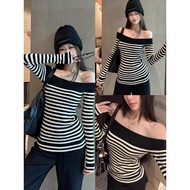 BEAUTIFUL BGANG SANH STRIPED LONG SLEEVE OFF SHOULDER T-SHIRT S6631