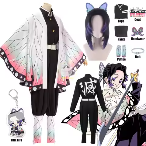 Bilibili Kochou Shinobu Costume Cosplay Demon Haori Uniform Geen Yaiba Kochou Shinobu Kostuum Pruik 