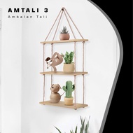 3-tier rope shelf, 3-tier hanging shelf, wooden rope shelf, hanging decorative shelf