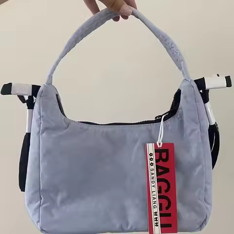 Baggu Bow Handbag Pure Color Women's Bag Briti Sle Casual Zipper Closure Versatile Underarm Nylon Ve