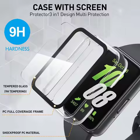 2pcs Watch Case for Samsung Galaxy Fit 3 Tempered Glass Screen Smartwatch Protector Hard PC Bumper+G