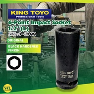 King Toyo 1/2" Drive 6-Point Impact Socket Long (L) CR-MO Black (8mm to 28mm) Heavy Duty Socket for 