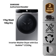 (KV Only) Samsung 17kg Wash / 10kg Dry (WD17T6300GP/SP) Front Load Washer Dryer with Eco Bubble (Inv