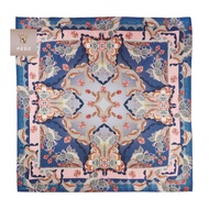 PEDZ ผ้าพันคอซิลค์ซาตินพิมพ์ลายบลูนาวาโฮใบไม้สีน้ำเงิน Blue Navajo Baimai Silk Satin Premium Scarf