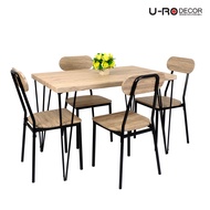 U-RO DECOR ชุดโต๊ะรับประทานอาหาร 4 ที่นั่ง (โต๊ะ 1+เก้าอี้ 4 ตัว) รุ่น BREDA (เบรด้า) สีซานรีโม่/ขาส