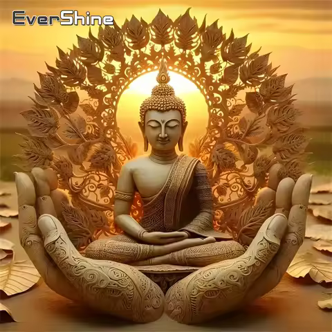 Evershine Cross Stitch Buddha Printed Canvas Embroidery Religious Portrait Picture Needlework Comple