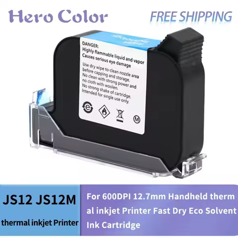 1pcs JS12 JS12M 600DPI 12.7mm Handheld thermal inkjet Printer Fast Dry Eco Solvent Ink Cartridge
