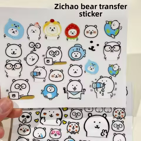 Kawaii Joke Bear Transfer Stickers Waterproof Sarcastic Bear Decals Cute 3D Crystal Stickers for Wat