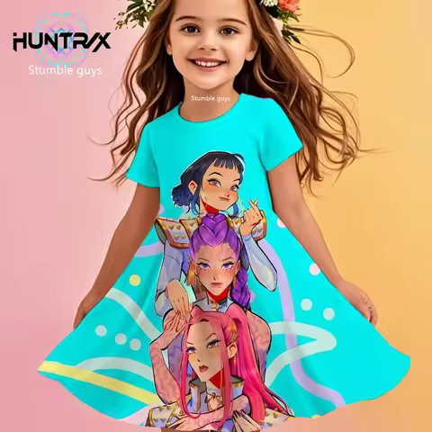 Girls Kpop Cartoon Demon Hunters Dress Summer Kids Anime Princess Beach Outfit Casual Sleepwear