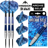 MISSION STEEL TIP DARTS - 22G/24G Archie Self The Archer Blue Silver 90% Tungsten Steel Darts Set