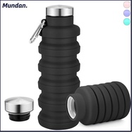 MUNDAN Foldable Water Bottle, 17oz Silicone Collapsible Water Bottle, Portable Leakproof With Carabi