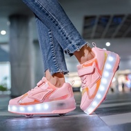 XONGT women tow-wheeled Heelys kasut roda 4 tayar rechargeable LED shoes roller skates wheel shoes