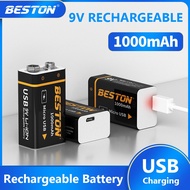 Beston 9V 1000mAh Li-ion Rechargeable Battery With USB Charging Cable Combo