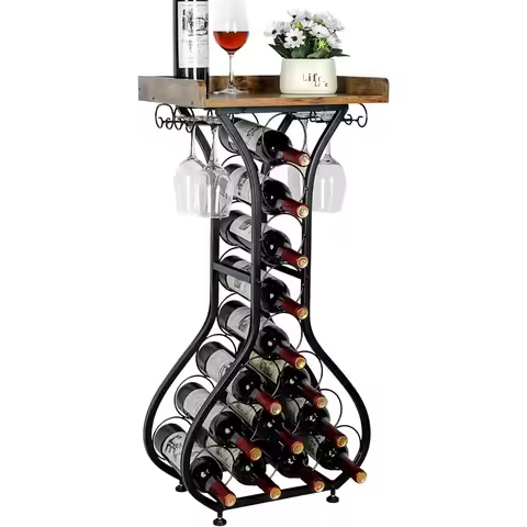 Wine Rack Freestanding Floor, Mini Bar Table Wine Holder Stand Liquor Cabinet