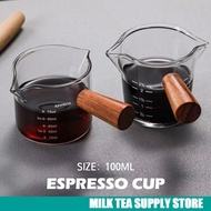 Espresso Cup Glass Measuring Cup Double Mouth Bottle Coffee Share Pot Wooden Handle Glass Small Milk
