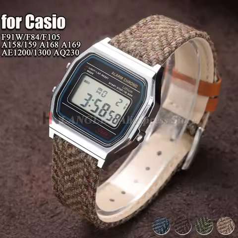 Vintage Tweed Leather Watch Band 18mm for F-91W Mod Kit for W-800H SGW400 F84 F105/108 A158/168 AE12